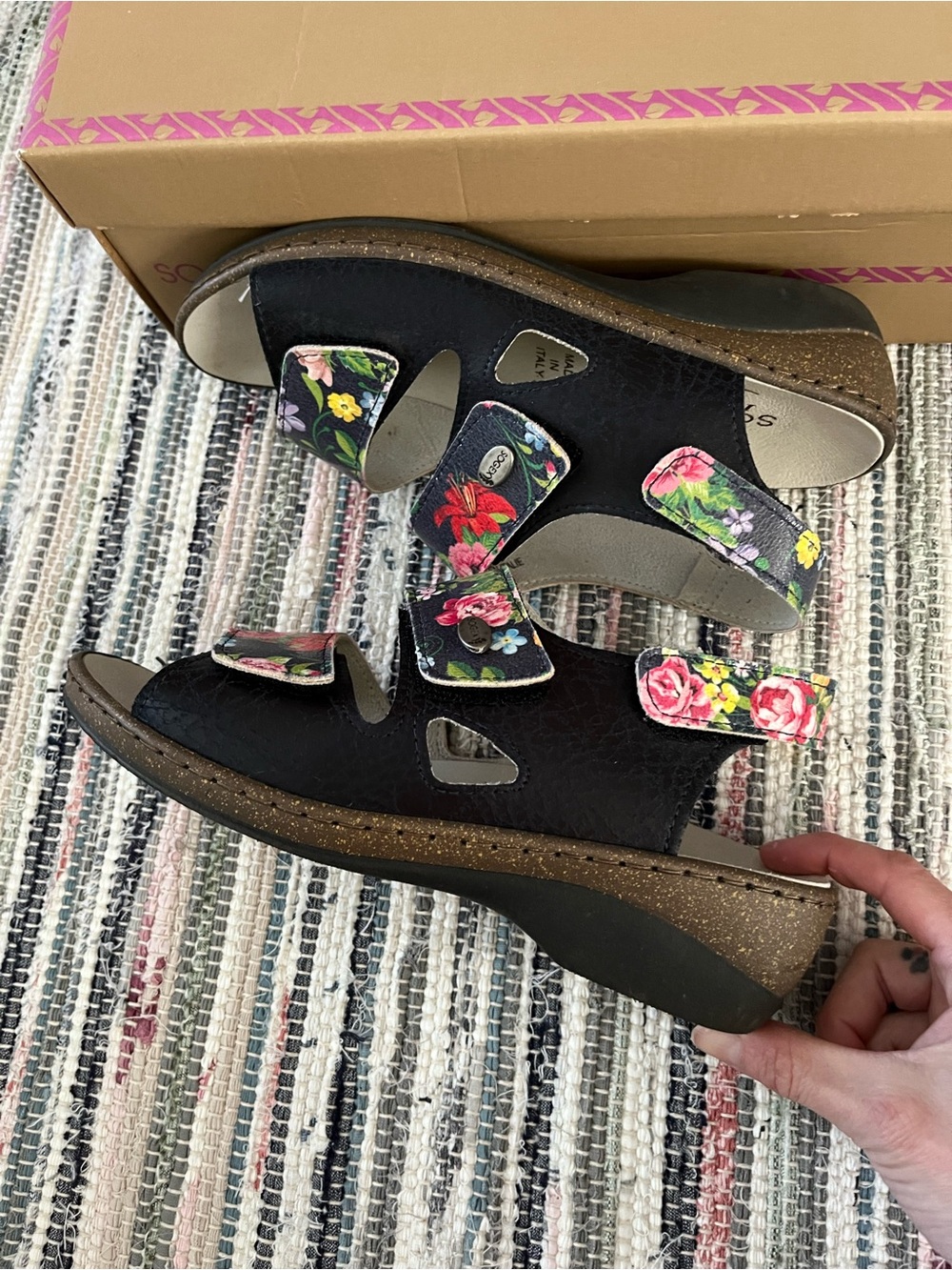 Sogex 1965 Comfort Italian Sandals Anatomic Floral Italy 36 Adjustable Fit Wedge - Picture 5 of 11